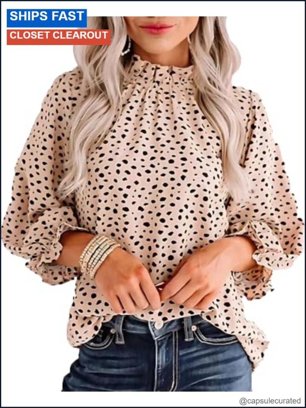 Women's Leopard Print Ruffle Mock Neck Blouse 3/4 Sleeve Business Casual Top